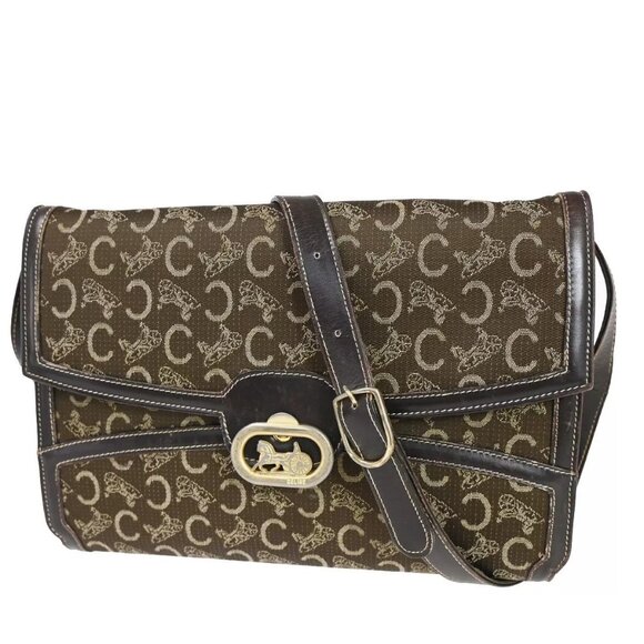 CELINE C Macadam Horse Carriage 2Way Shoulder Clutch Bag Canvas Leather 67FB853 - Picture 1 of 16